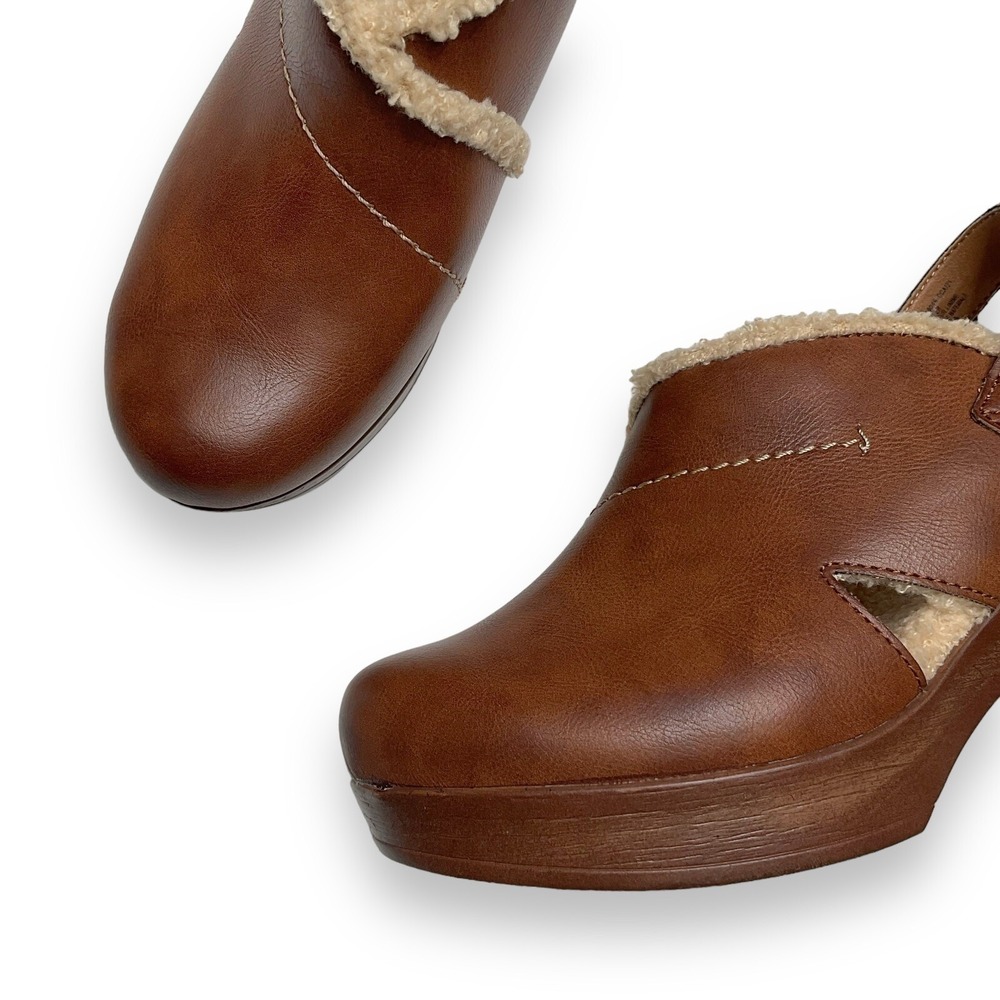 b.o.c. By Born Women Tan Brown Sherpa Lined Buckle Clogs Heels Size 11 NWOB $100 - Picture 3 of 11